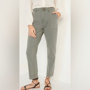 High-Waisted Straight Canvas Workwear Pants